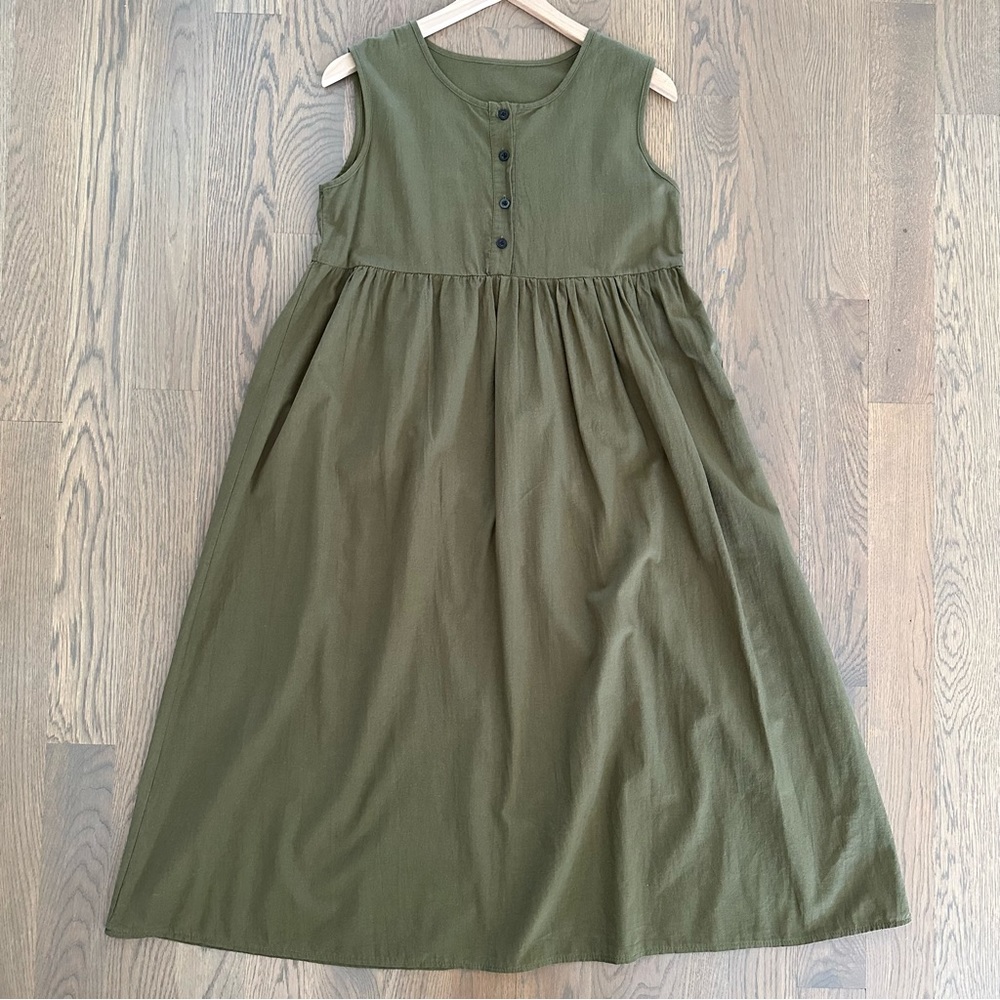 Anthropologie Vintage Cotton Babydoll Midi Dress Olive Green Size Large